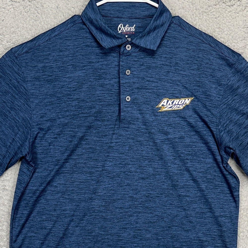 Akron Zips Mens Golf Polo Shirt Medium Navy Short Sleeve Rugby Oxford America